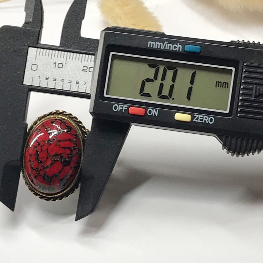 Ollipop USA Vintage Cocktail Chunky Large Ring Adjustable Red Black Stone Brass - Picture 7 of 15